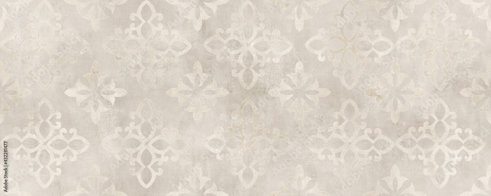 cream damask seamless pattern with cement texture backgorund - obrazy, fototapety, plakaty 