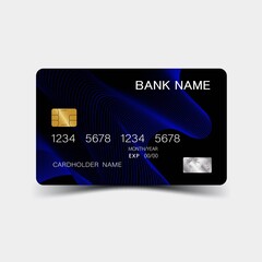 realistic detailed credit cards. with inspiration from the abstract blue and black color on the gray