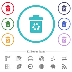 Poster - Recycle bin flat color icons in circle shape outlines