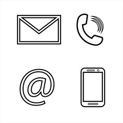 Fototapete - Vector icon set: communication icons - mobile phone, envelope, e-mail address, phone