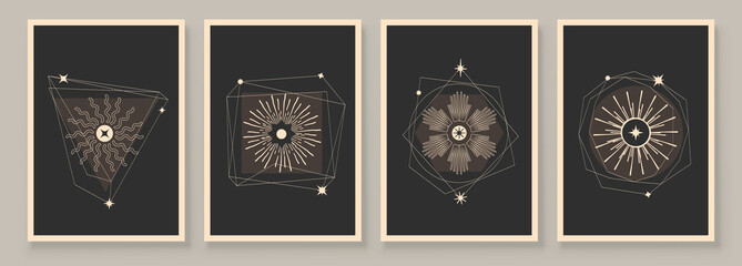 abstract contemporary art with celestial geometry shapes. esoteric mystical celestial stars sacred w