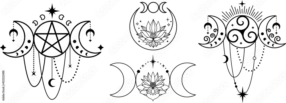 triple moon line art