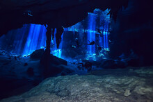 Cave Diving, Diver Underwater, Dark Cave, Cavern Landscape
