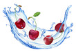 Watercolor hand-painted illustration Water Splashing and Cherry