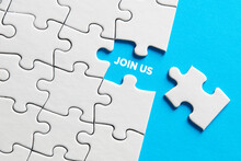Join Us Message On Missing Puzzle Piece. Recruitment, Membership Or To Join A Cause