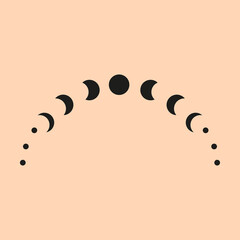 moon phases vector, celestial designs with moon phase, boho vector, bohemian print for shirt, phase 