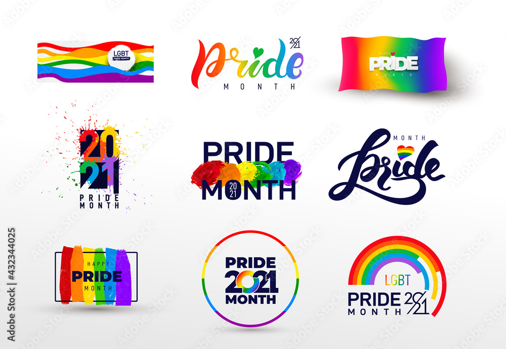 Pride design logo icon. Set of LGBTQ related symbol in rainbow colors ...