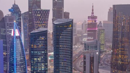 Poster - The skyline of the West Bay area from top in Doha day to night timelapse, Qatar.