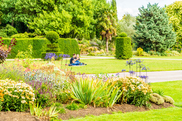 Canvas Print - July 2020. London. People relaxing in Regents park in London, England, UK