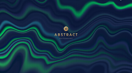 Wall Mural - Modern dark blue and glowing neon green color wavy pattern. Fluid dark marble texture. Liquid dynamic trendy gradient wave background. Abstract blurred banner design. EPS10 vector