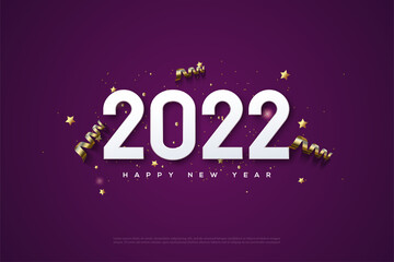 2022 happy new year with white numbers on a purple background.