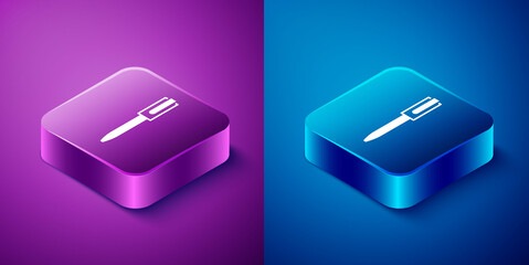 Poster - Isometric Pen icon isolated on blue and purple background. Square button. Vector