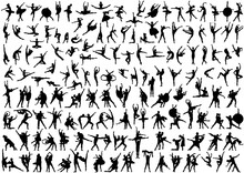 Mens, Womens And Pairs Silhouettes Ballet Dancers. More Than 100 Silhouettes On A White Background.