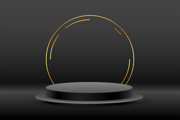 Wall Mural - black background with podium and golden circle