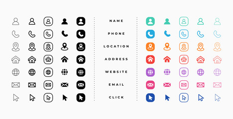 collection of business card icons in various styles
