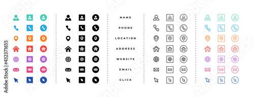 Fototapete business card contact information icons set