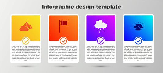 Sticker - Set Cloud with moon, Cone windsock wind vane, rain and Sunrise. Business infographic template. Vector