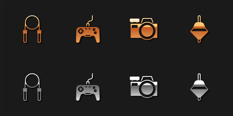 Canvas Print - Set Jump rope, Gamepad, Photo camera and Whirligig toy icon. Vector