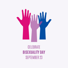 Wall Mural - Celebrate Bisexuality Day vector. Purple raised hands up shape vector. Human hands silhouette vector. Bisexual pride flag icon vector. Bisexuality Day Poster, September 23. Important day