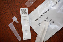 Close Up Of A Coronavirus Covid-19 Rapid Antigen Home Testing Kit