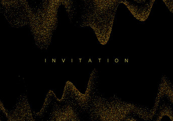 Wall Mural - gold glitter confetti wave on black background