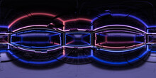 Full 360 Panorama Of Futuristic Neon Light Building Interior With Sci-fi Design 3d Render Illustration Hdri Hdr Vr Style