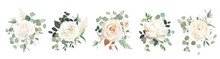 Eucalyptus And White Roses, Ranunculus Vector Design Bouquets