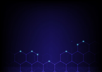 Abstract hexagon technology background. Dark blue future innovation design. graphic vector illustrator. copy space.