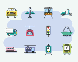 Sticker - twelve transport icons