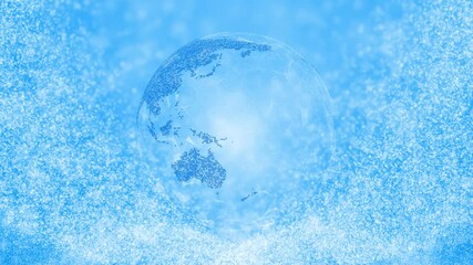 Wall Mural - Futuristic 3d earth planet rotation in light blue cyberspace with glowing details.