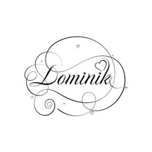 English Calligraphy "Dominik" Name, A Unique Hand Drawn Vector Design For Wedding And More.