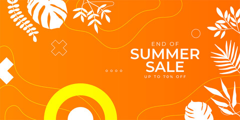 Summer sale vector banner design with colorful beach elements and sale text in white space and blue beach background