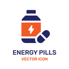 Wall Mural - Sport supplements effects vector icon. Whey protein, energy pill symbol