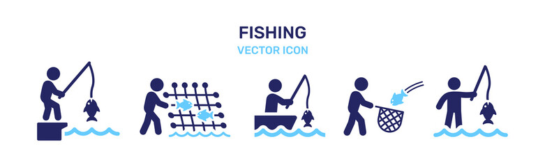 Man fishing icon vector illustration. Leisure activity concept