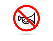 No Horn, Trumpet Prohibition Sign, Vector Illustration. EPS 10