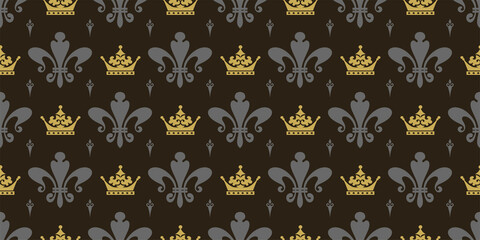Wall Mural - Royal background pattern with decorative ornaments on a black background. Luxury vintage wallpaper. Seamless pattern, texture. Vector image