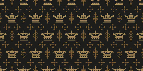 Wall Mural - Royal background pattern with decorative elements on a black background, vintage style wallpaper. Seamless pattern, texture. Vector image