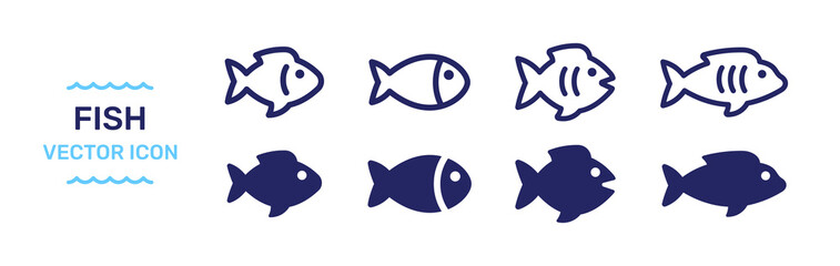 Fish icon vector isolated set