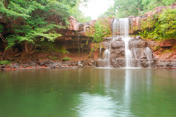 The view of the waterfall at Koh Kood during the day when it looks so wet.