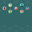 Diverse people connected by dotted lines. Business or social networking, communication, connection and diversity concept. Flat design with copy space.
