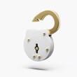 Padlock icon retro simple unlocked with gold parts 3d illustration on white background. minimal concept. 3d rendering
