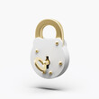 Padlock icon with key retro simple locked with gold parts 3d illustration on white background. minimal concept. 3d rendering