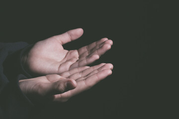 Wall Mural - Pray Hands Isolated On Black