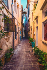  Scenic picturesque streets of Chania venetian town. Chania, Creete, Greece