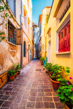 Fototapeta Perspektywa 3d - Scenic picturesque streets of Chania venetian town. Chania, Creete, Greece