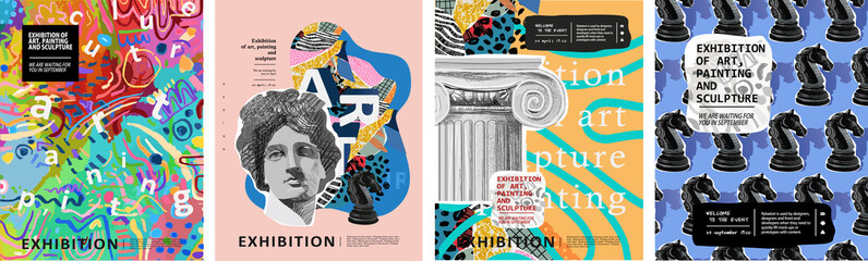 art posters for the exhibition of painting, sculpture and music. vector illustration of abstract bac