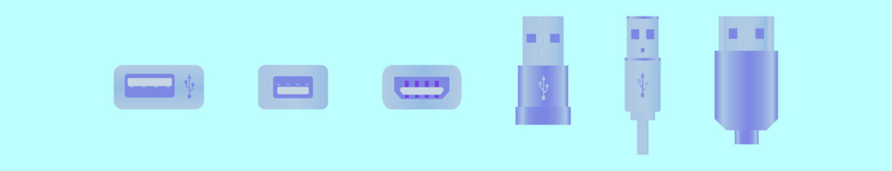 Wall Mural - set of usb ports cartoon icon design template with various models. vector illustration isolated on blue background