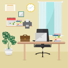 Wall Mural - Business workplace in room. Office interior.Vector illustration.