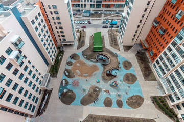 Wall Mural - Aerial view children playground and house building exterior mixed-use urban residential district area development