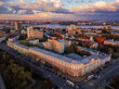 Evening spring Voronezh downtown, drone aerial view